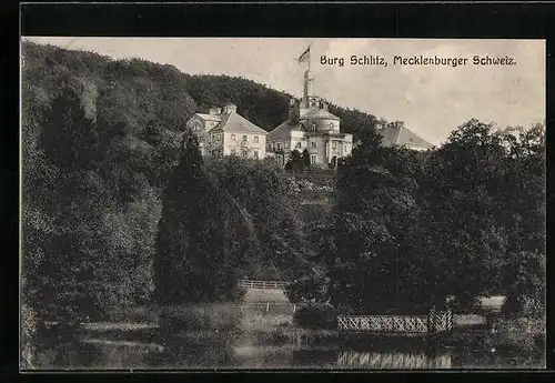 AK Burg Schlitz, Mecklenburger Schweiz, Blick zur Burg