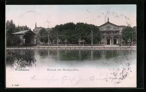 AK Wiesbaden, Kursaal mit Musikpavillon