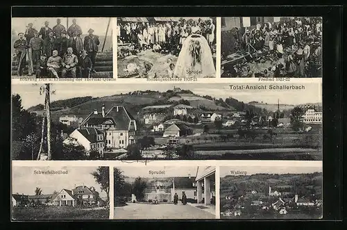 AK Schallerbach, Totalansicht, Schwefelheilbad, Sprudel, Wallern, Freibad 1921-22, Heilungssuchende 1920-21