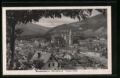 AK Bressanone, Totalansicht mit Kirche und Baum im Vordergrund