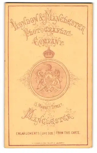 Fotografie London & Manchester Photographic Company, Manchester, 15 Market Street, Wappen mit Krone