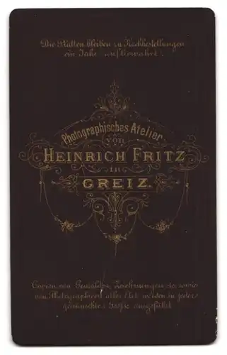 Fotografie Heinrich Fritz, Greiz, Dame mit Duttfrisur, Brosche und grossem Medaillon