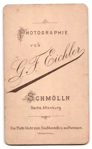 Fotografie G. F. Eichler, Schmölln, Junge Frau mit Mittelscheitel in rüschenverziertem Kleid
