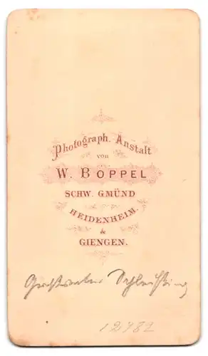 Fotografie W. Boppel, Schw. Gmünd, Älterer Mann mit Rauschebart-Koteletten und lichtem Haupthaar