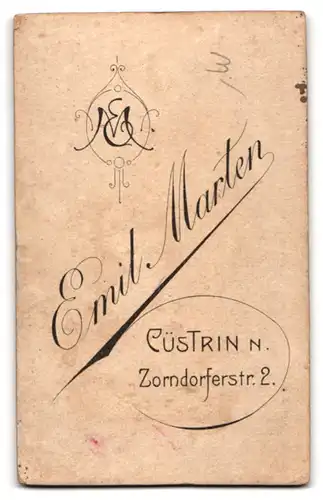 Fotografie Emil Marten, Cüstrin-N., Zorndorferstr. 2, Süsses Kleinkind im Hemd sitzt auf Fell