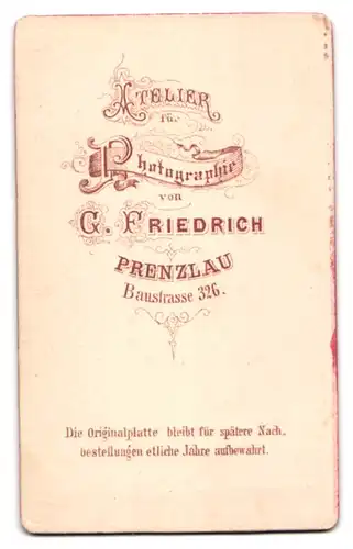 Fotografie G. Friedrich, Prenzlau, Baustr. 326, Bürgerlicher Herr mit Brille und Schnurrbart