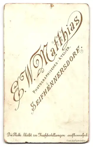 Fotografie E. W. Matthias, Seifhennersdorf, Herr mit Spitzbart und Igelfrisur im modischen Kostüm