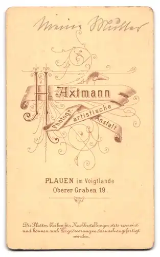 Fotografie H. Axtmann, Plauen /V., Oberer Graben 19, Mädchen mit Fliege