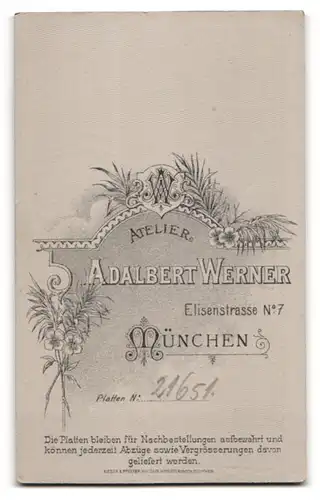 Fotografie Adalbert Werner, München, Elisenstr. 7, Junge Dame mit hochgestecktem Haar