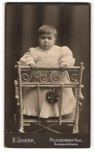 Fotografie B. Schenk, Reichenbach i /Schl., Breslauerstr., Kleines Kind im weissen Kleid