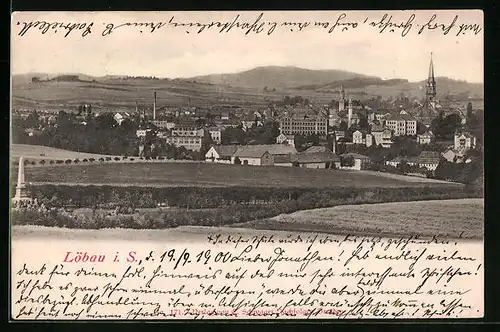 AK Löbau i. S., Ortsansicht mit Kirche