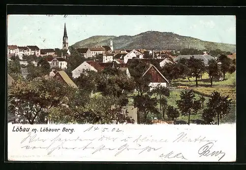 AK Löbau, Ansicht mit Löbauer Berg