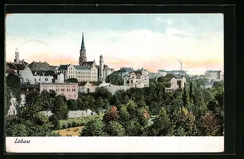 AK Löbau, Ortsansicht mit Blick auf Kirche