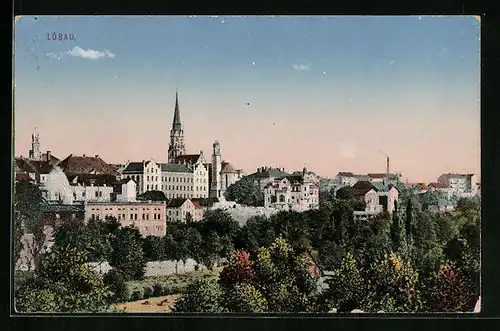 AK Löbau, Ortsansicht mit Blick auf die Kirche