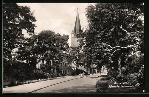 AK Aschersleben, Johannis-Promenade mit Kirche