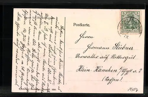 AK Löbau i. S., Teich an der Funkenburg mit Kirchturm