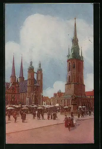 AK Halle a. S., Ansicht vom Markplatz