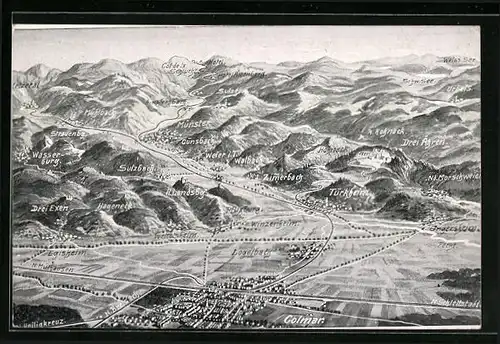 Künstler-AK Türkheim, Totalansicht mit Umgebung