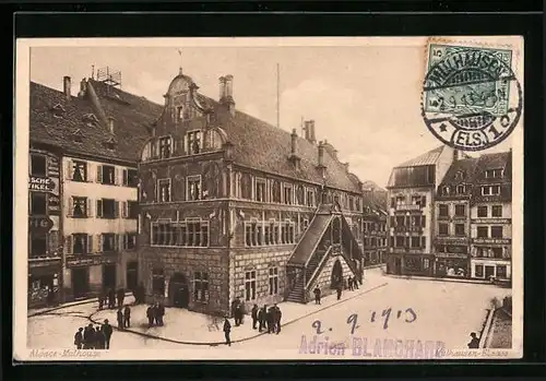 AK Mulhouse, Rathaus mit Passanten