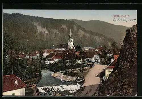 AK Krüt /O.-Els., Ortsansicht mit Wehr