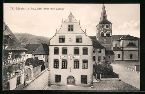 AK Türkheim i. Els., Stadthaus und Kirche