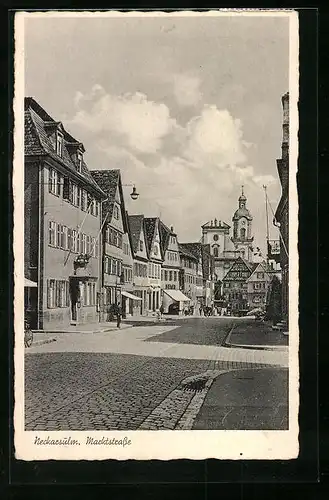 AK Neckarsulm, Marktstrasse mit Kirchturm