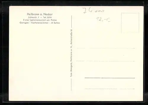 AK Heilbronn a. Neckar, Gasthof und Metzgerei Burkhardt