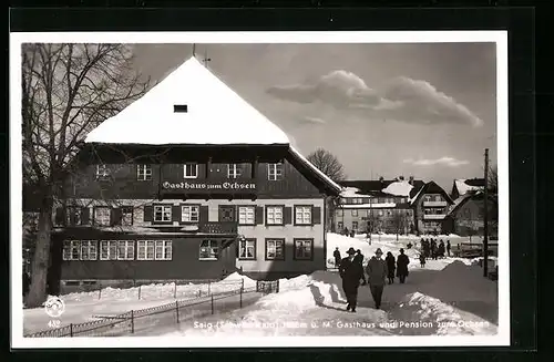 AK Saig /Schwarzwald, Gasthaus und Pension zum Ochsen im Winter