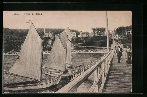 AK Sellin, Strandpartie von der Seebrücke aus