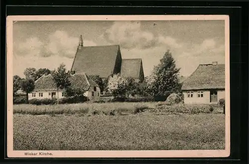 AK Wiek a. Rügen, Ortspartie mit der 700jährigen Kirche