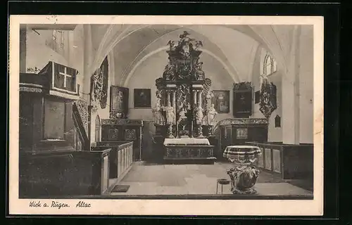AK Wiek a. Rügen, Altar in der Kirche