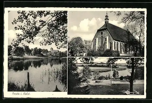 AK Preetz i. Holst., Teich, Kirche und Flusspartie