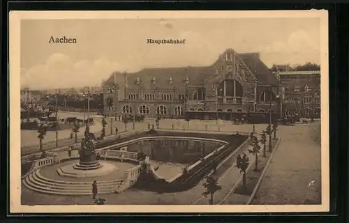 AK Aachen, Hauptbahnhof mit Bassin