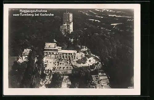 AK Karlsruhe, Fliegeraufnahme vom Turmberg