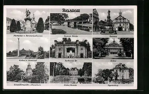 AK Rastatt, Badener Brücke, Rathaus, Pagodenburg