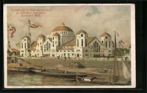 AK Düsseldorf, Festhalle der 55. Generalversammlung der Katholiken 1908