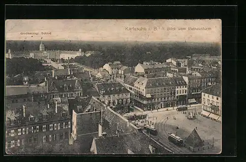 AK Karlsruhe, Blick vom Rathausturm