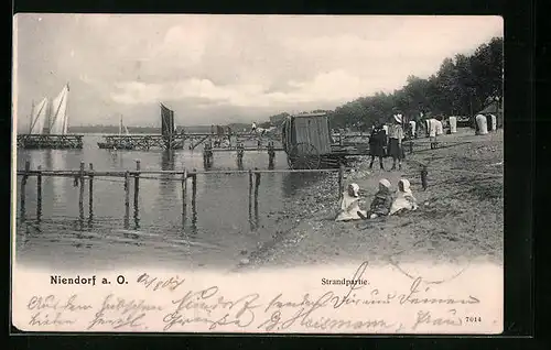 AK Niendorf, Strandpartie mit Badekarren