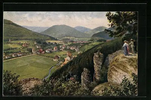 Künstler-AK Herrenalb, Aussicht vom Falkenstein