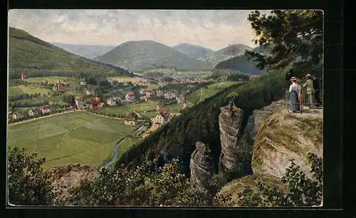 Künstler-AK Herrenalb, Aussicht vom Falkenstein