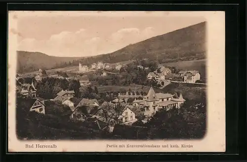 AK Herrenalb, Partie mit Konversationshaus und kath. Kirche