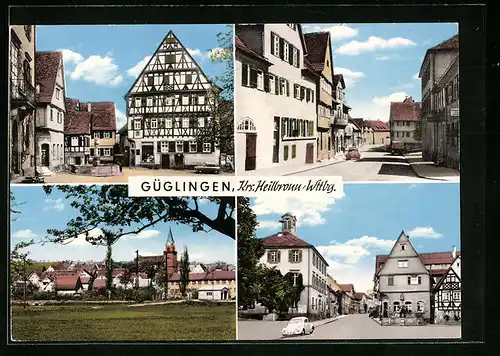 AK Güglingen /Krs. Heilbronn /Wttbg., Strassenpartie mit Geschäften, Marktplatz mit Brunnen, Ortspartie