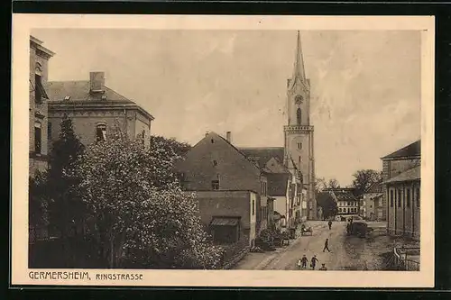 AK Germersheim, Ringstrasse mit Kirche