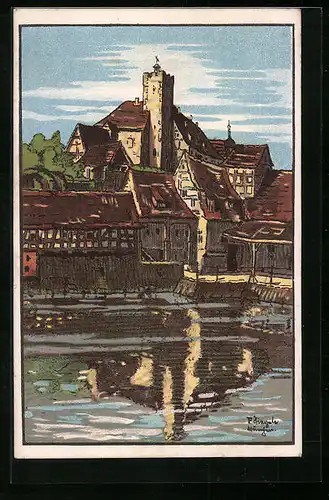 Künstler-AK Lauffen a. N., Frühere Stadtmühle am Burggraben