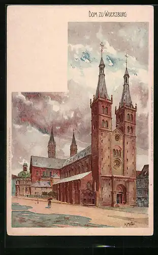 Künstler-AK Karl Mutter: Würzburg, Blick auf den Dom
