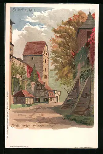 AK Schwäbisch Hall, Das Crailsheimer Tor in Herbststimmung