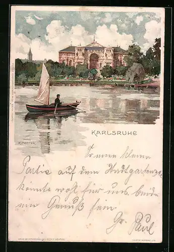 Künstler-AK Karl Mutter: Karlsruhe, Schloss und Ruderpartie