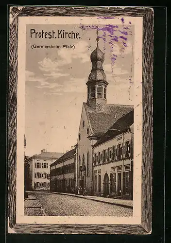 AK Germersheim /Pfalz, Protestantische Kirche mit Strassenpartie
