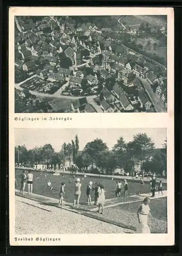 AK Güglingen, Ortsansicht aus der Vogelschau, Freibad