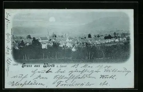 Mondschein-AK Wörth a. Sauer, Teilansicht